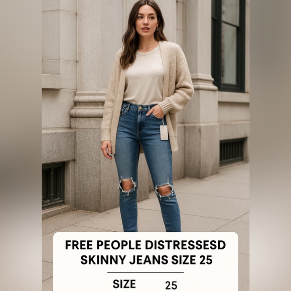 Free People Distressed Skinny Jeans Size 25 - Picture 1 of 10